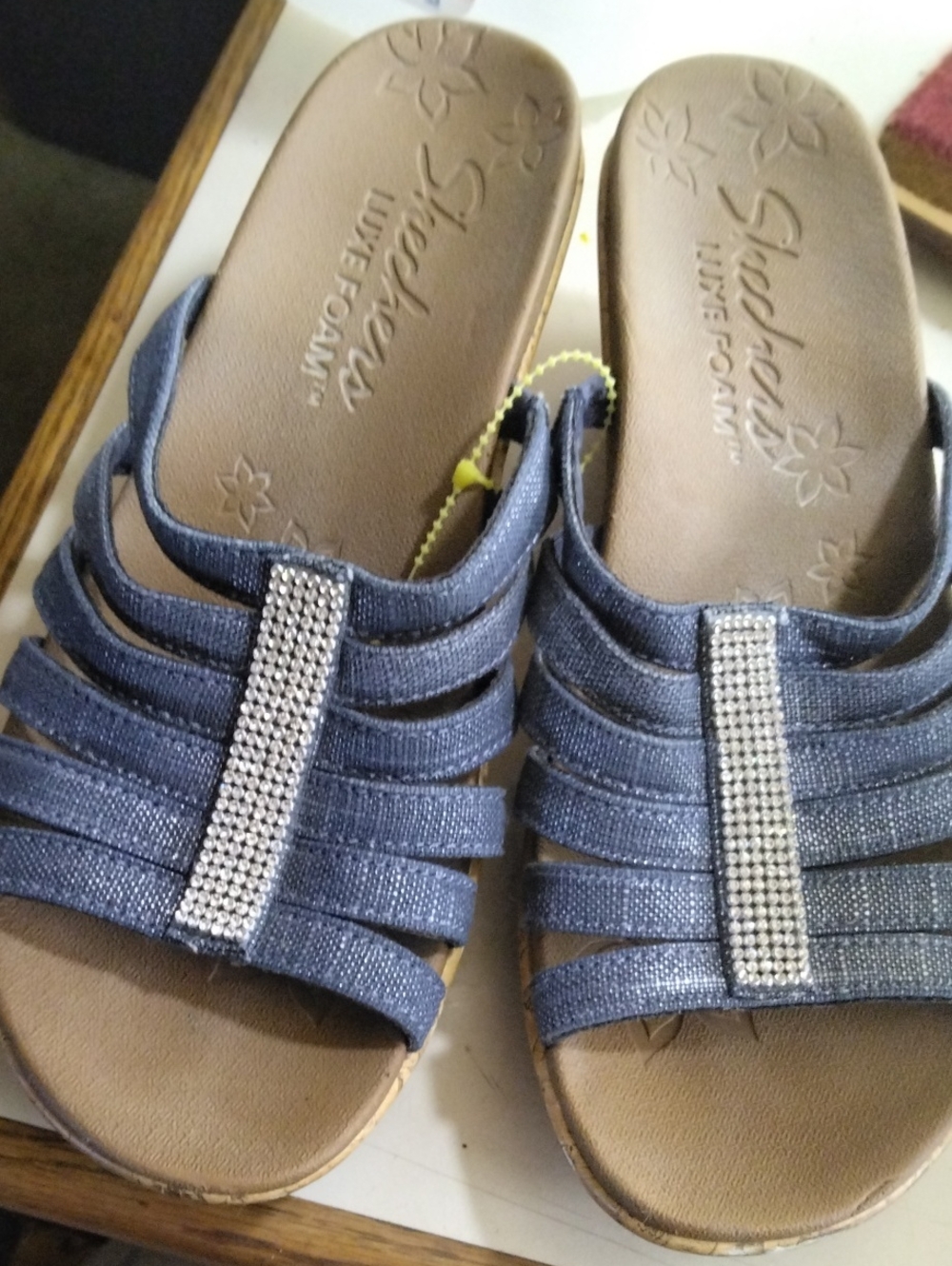 Skechers Women's Navy Blue Slip-On Gem Accent Clog Sandals